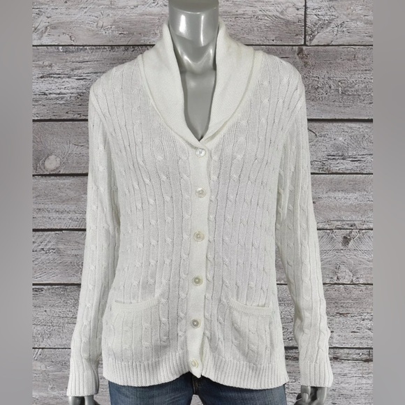 Ralph Lauren Black Label Sweaters - Ralph Lauren Black Label‎ White Metallic Cable Knit Cardigan size Medium